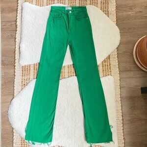 Stradivarius Slim Flare Jeans with Split Hem – Bright Green, Size US 2 / EU 34